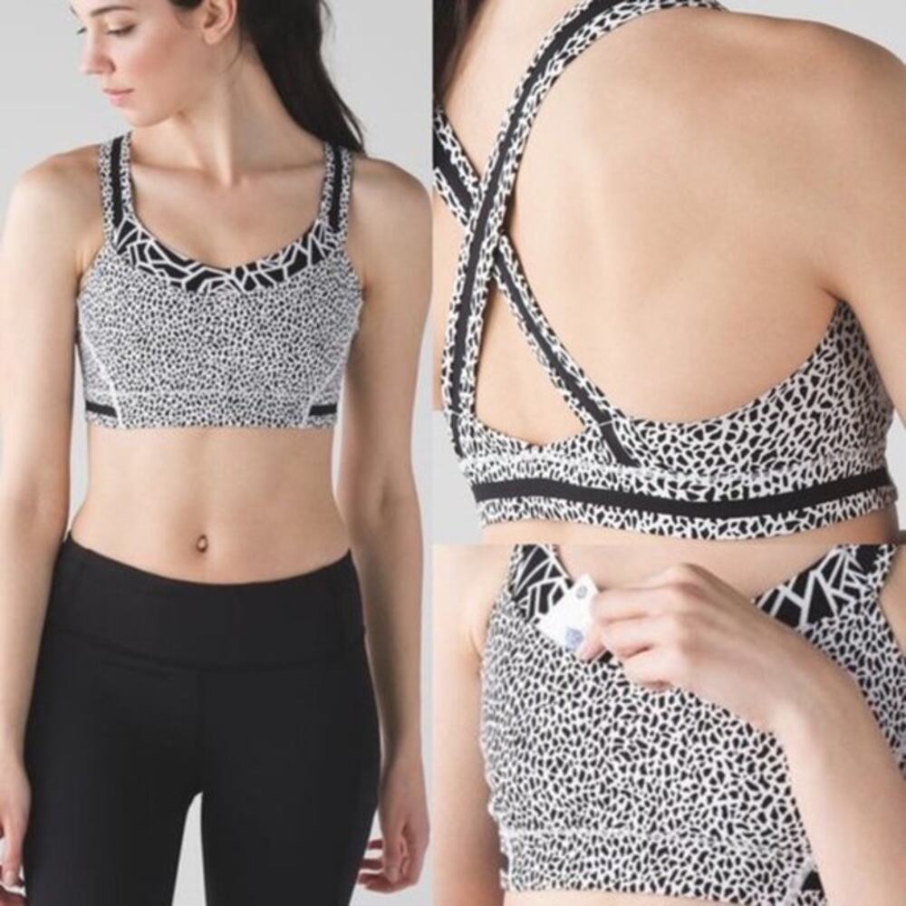 Lululemon Rack Pack Bra Miss Mosaic White Posey Black White Luxtreme